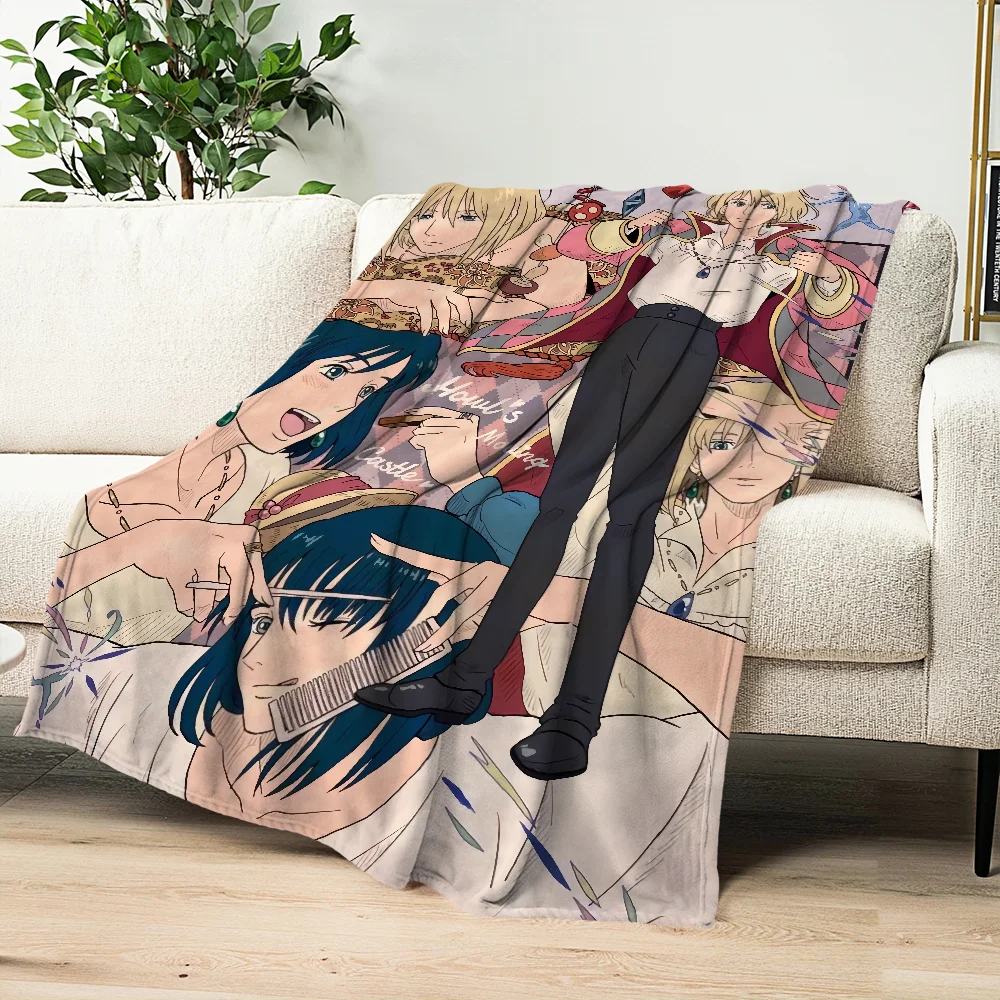 Anime film comfort warm soft plush blanket for sofa living room h-Howl's office bedroom travel Flannel gift m-Moving c-Castle 5