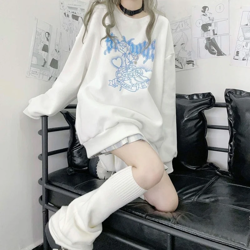 Худи HOUZHOU Kawaii Японская уличная одежда женская зимняя Черная Толстовка в стиле