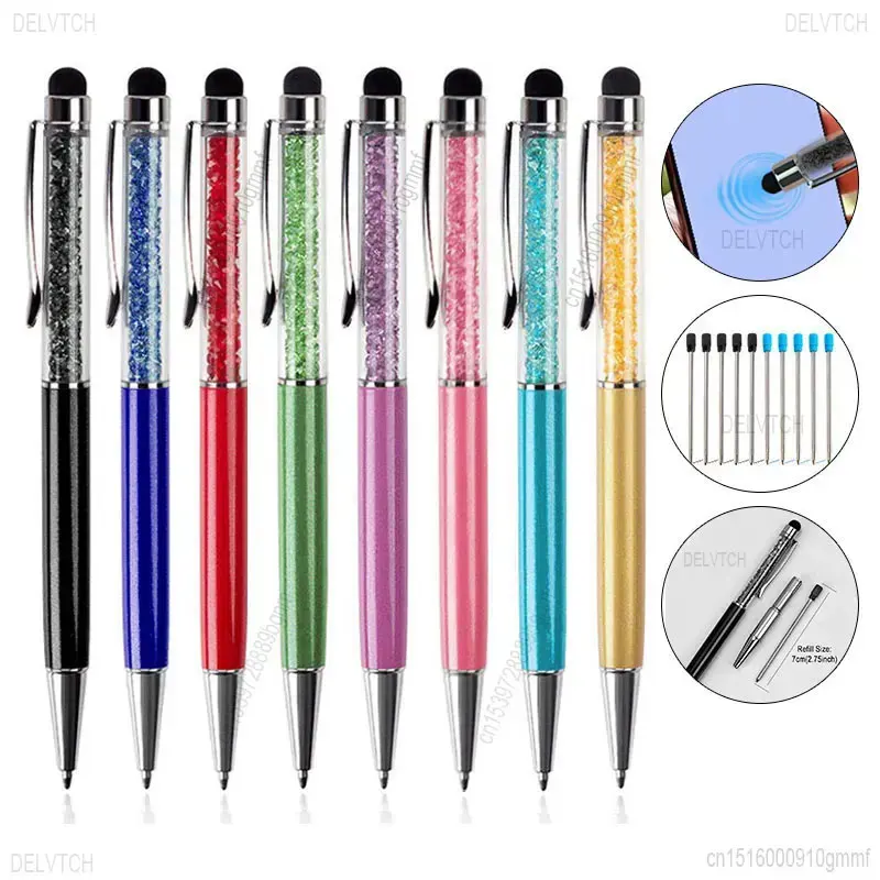 8Pcs Set Crystal Diamond Capacitive Touch Screen Stylus Ballpoint