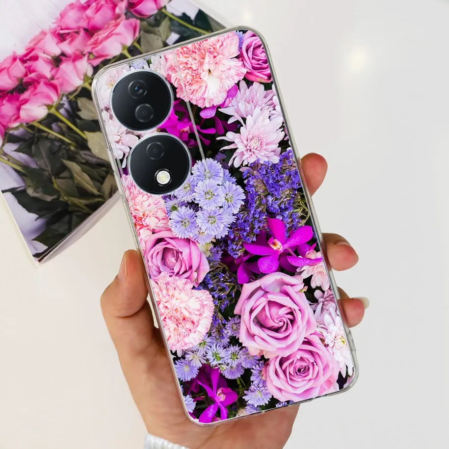 Фото Для Honor X7b чехол CLK-LX1 CLK-LX2 CLK-LX3 Funda Fashion Flower Soft Silicone Back Cover Phone Чехол для Honor X7B 5G X 7B бампер №5