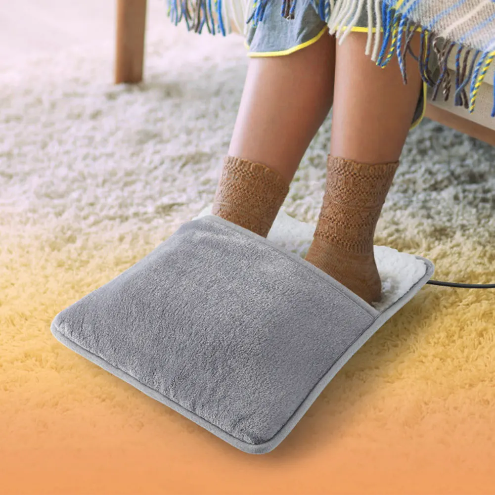 Gray Soft Plush Electric Foot Heating Pad for Home Office