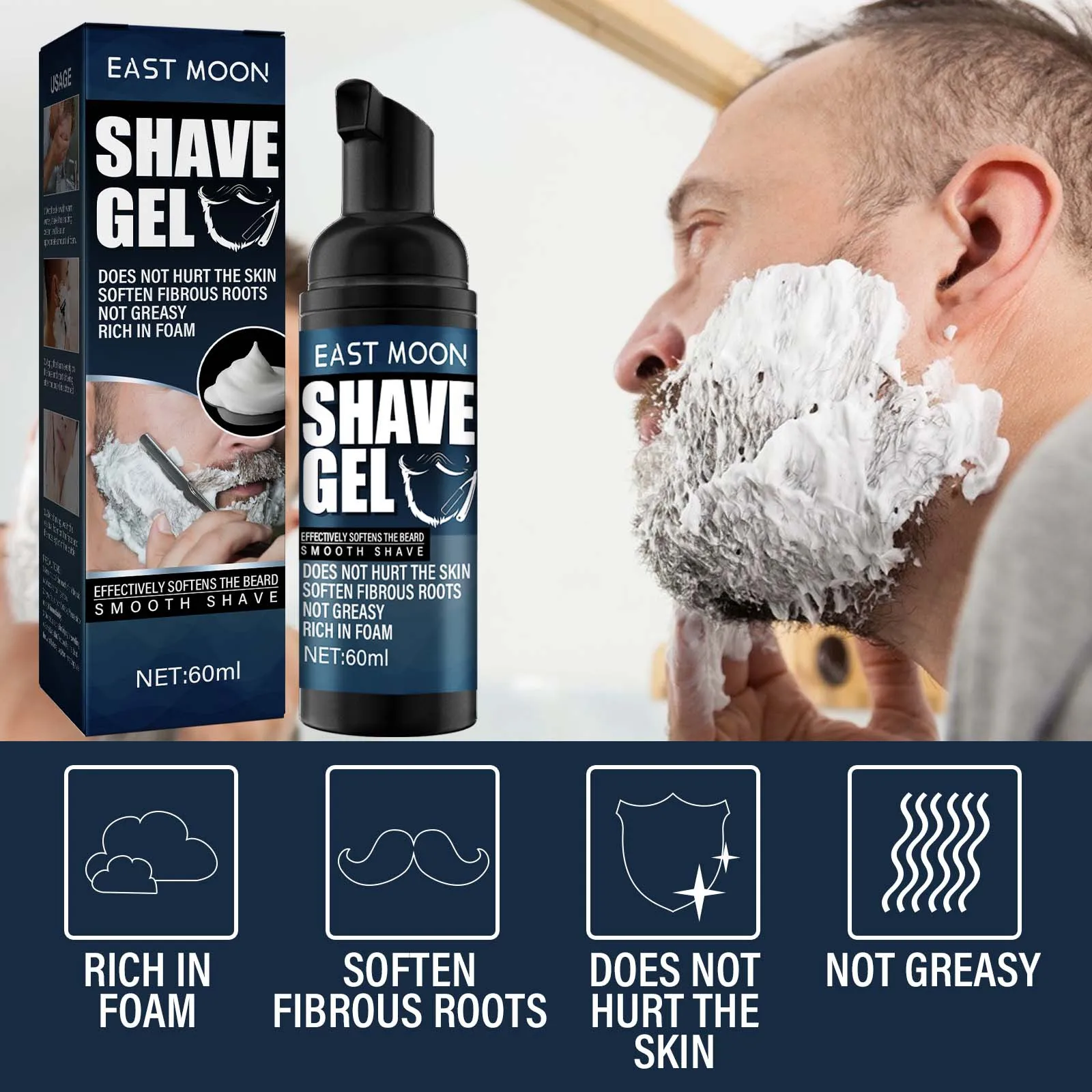 Men Shaving Gel Cutting Prevention Soften Beard Anti Allergy Painless Cleaning Gentle Protect Skin Comfortable Sooth Shave Cream