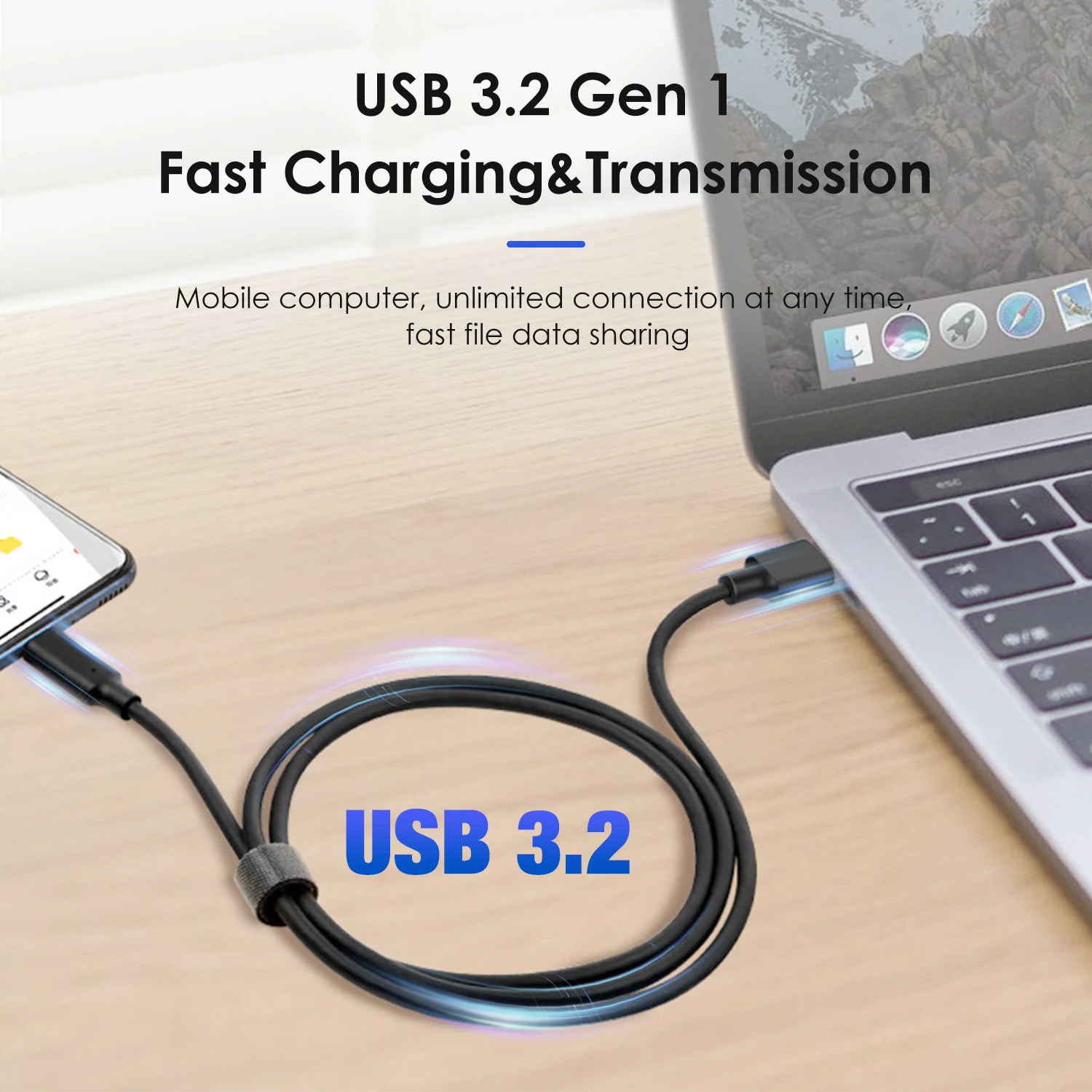 High-Speed USB 3.2 Gen2 A to C Charging Data Cable - 60W 3A Fast Charge, Available in 2M, 3M, 5M Lengths