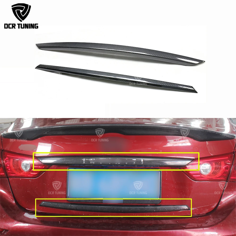 For Infiniti Q50S Dry Carbon Fiber Rear Bumper Trunk Plate Trim Cover Q50 Forged Rear Trunk trim With W/O Logo 2pcs 2014 - 2017