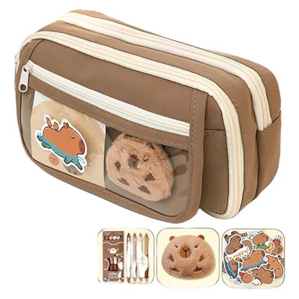 Capybara Pencil Case, Multi-Layer Pencil Pouch, Capybara Print Pencil
