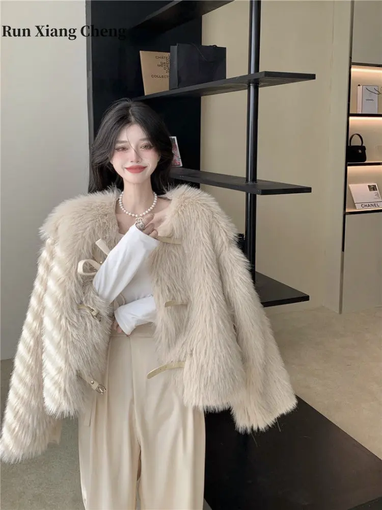 Winter Women's Plush Jacket Korean Fashion 2023 New Oversize Fluffy Faux Fur Jacket Chic Plush Designer Luxury Elegant Fur Coats
