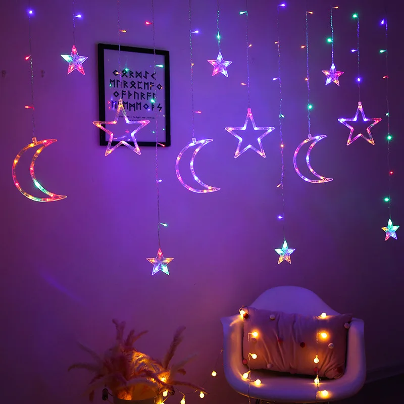 Luna hvězda LED záclona girlanda laso lehký EID mubarak ramadánu dekorace pro domácí 2024 islámu muslimové událost večírek zásoby dárky