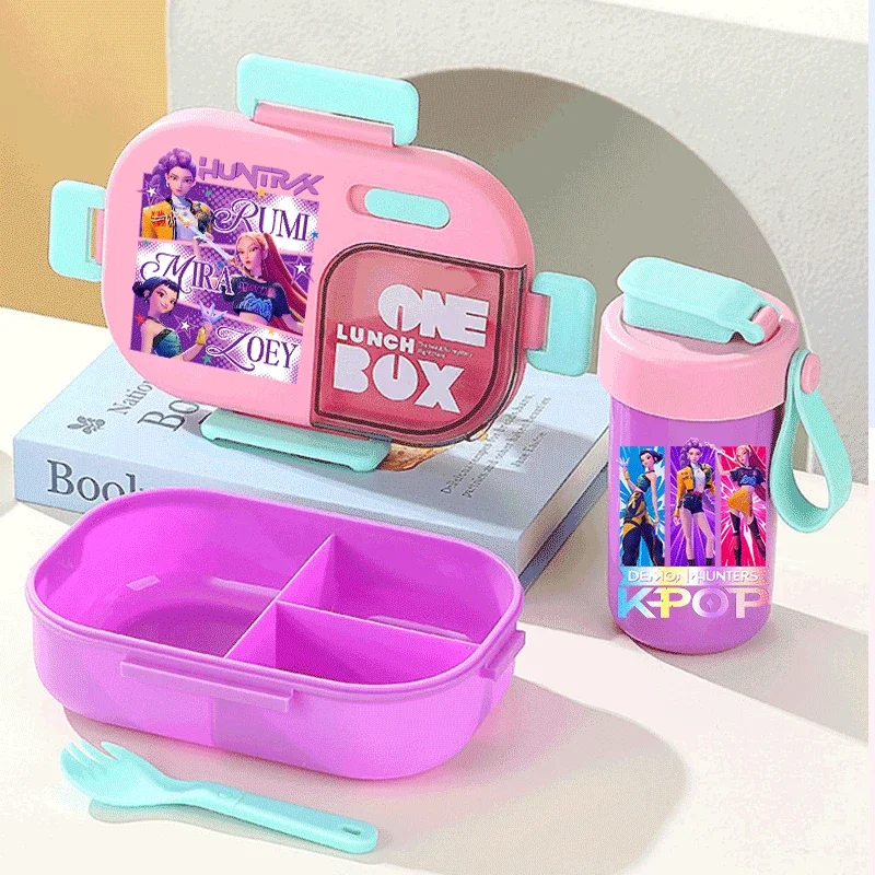 Meal Box Water Cup Set Seasoning Box for Kpop Pink Tableware Water Bottle Lunch Bento Box Vivid Colors Hot Selling Gifts