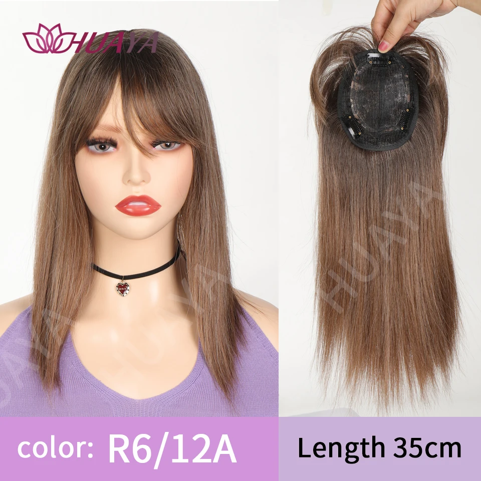 Synthetic Long Straight Topper Wig Clip in Hair Extensions Natural Fluffy Head Top Fake Hair Piece with Bang Clip Black  Brown