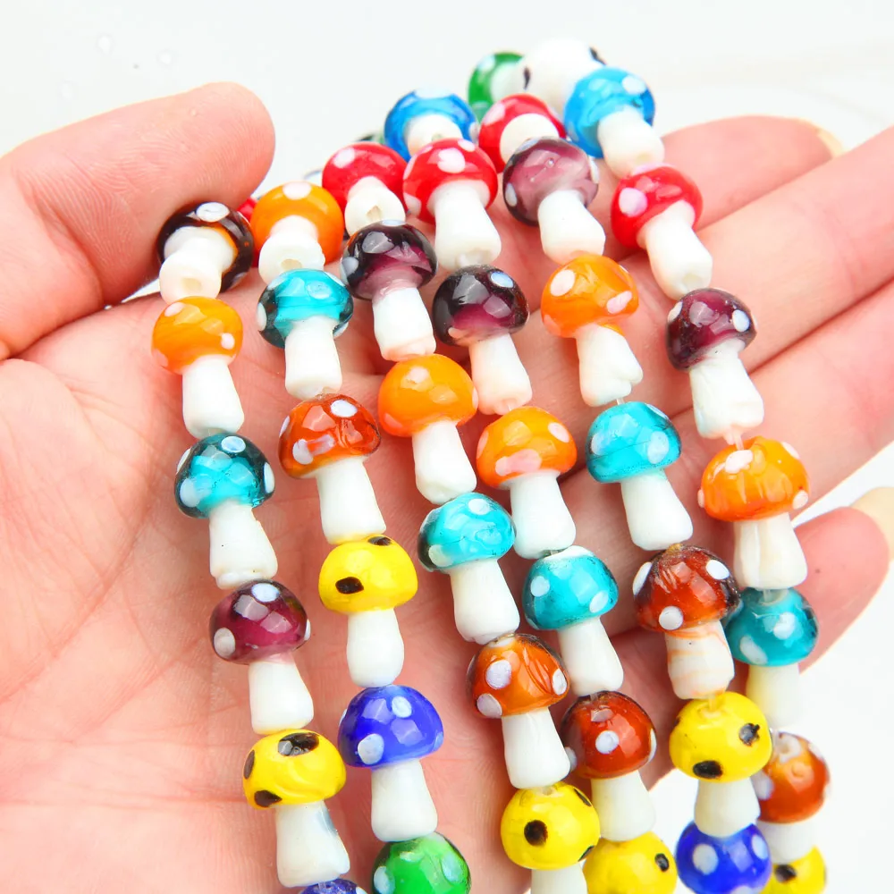 10pcs Glass Mushroom Beads Charms For Jewelry Making Bracelet Necklace