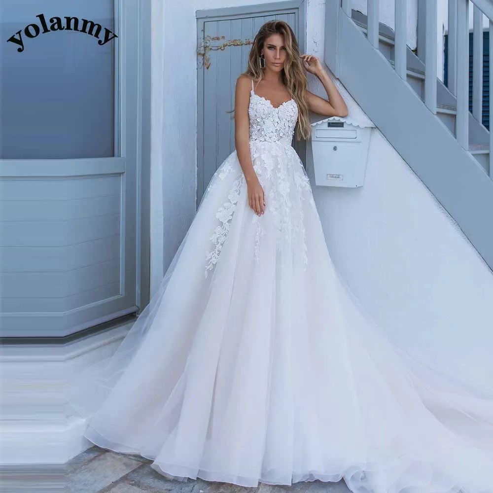 

YOLANMY Graceful Wedding Dresses Sweetheart Spaghetti Straps A-Line Pleat Bridal Gown Made To Order Brautkleid For Women