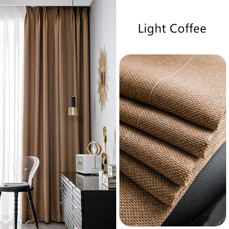 350cm Height Thickened Solid Color Faux Linen Curtain 80%-90% Blackout Curtains For Bedroom Living Room Study Blackout Fabric