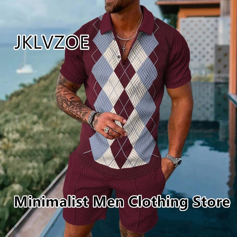 2023 Men's Summer Tracksuit Polo Shirts Shorts Set Casual Turn Down Collar T-Shirt Suit Fashion Streetwear Outfits Male Clothing