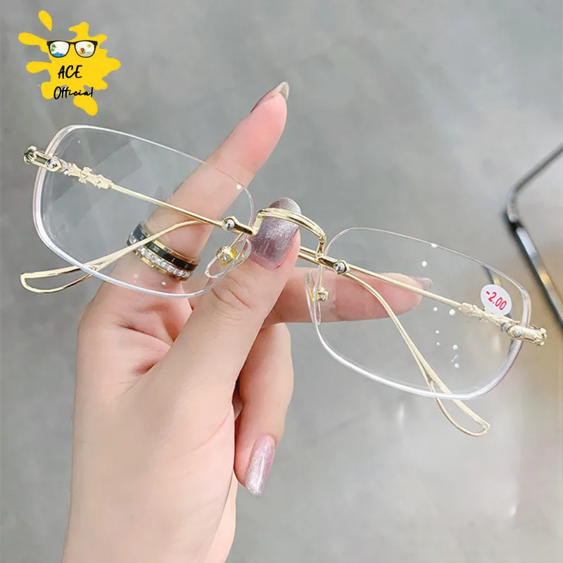 Luxury Diamond Cut Reading Glasses Women Rimless Anti Blue Light Eyeglasses Ladies Plus Prescription Eyewear Diopter 0 To +4.0