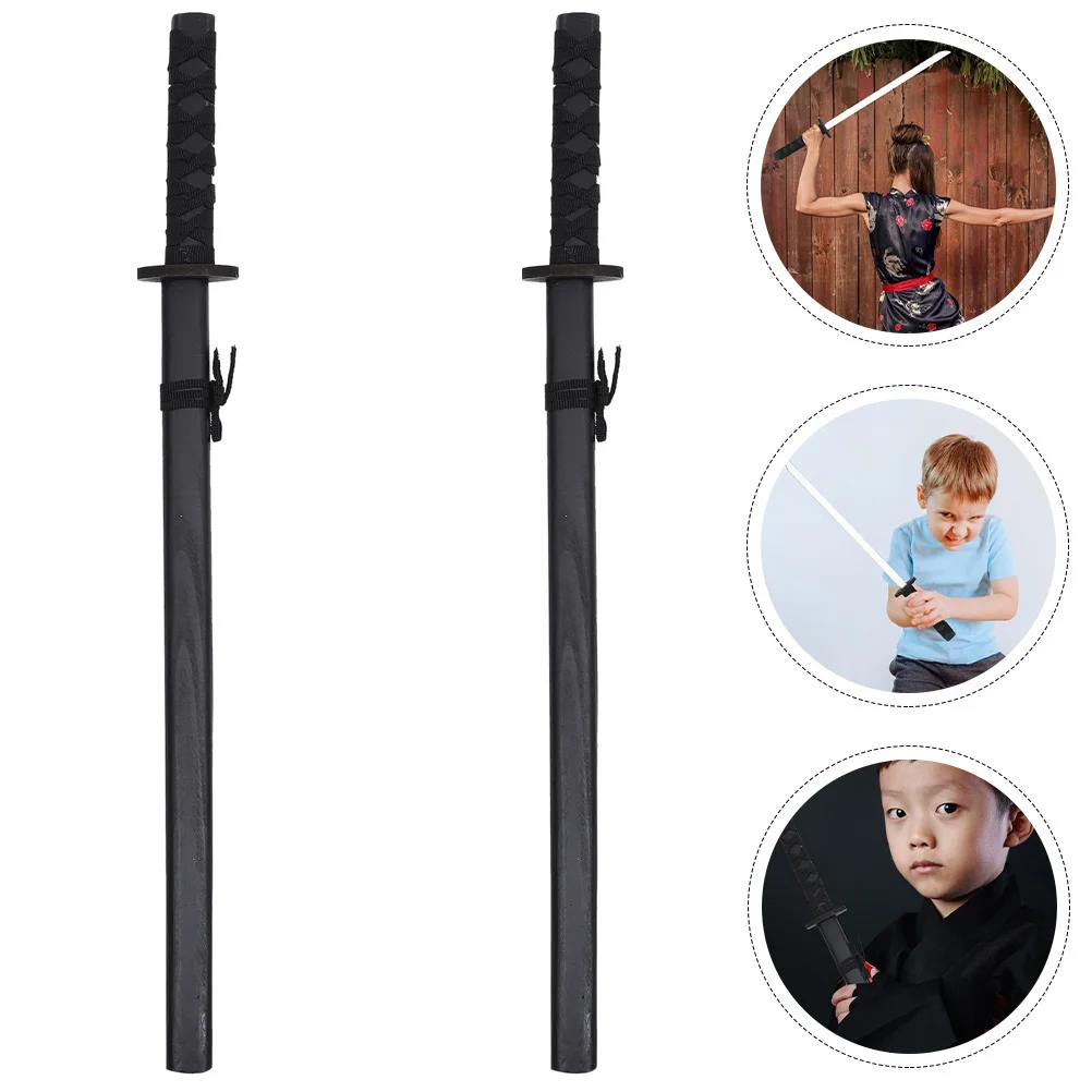 Japanese Kids Simulated Telescopic Swords Cosplay Props Wood Toys 2 Pcs