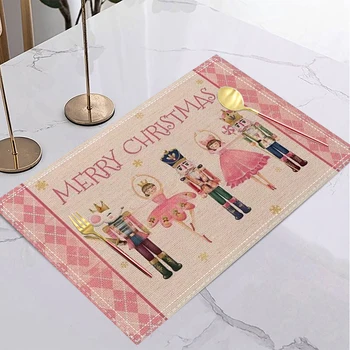 Christmas Nutcracker Ballet Girl Table Mat Pink Gold Fairy Tale Placemat for Holiday Table Christmas Dinner Winter Party Decor 1