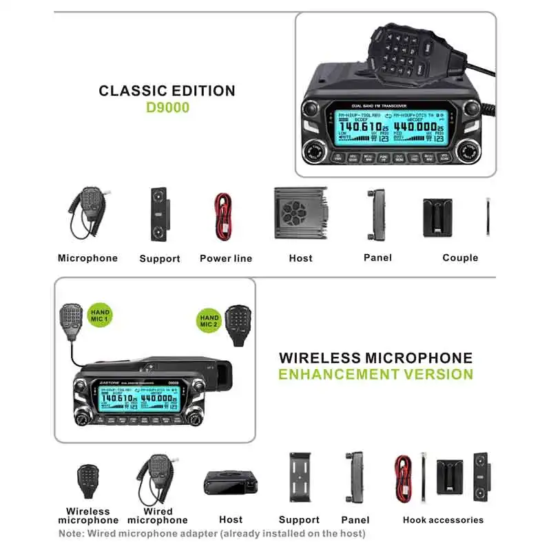 Zastone D9000 kocsi walkie Hangosfilm  Rádióadó Megállóhely 50W UHF/VHF 136-174/400-520mhz Két Mód Rádióadó Sonka HF Adóvevőkészülék