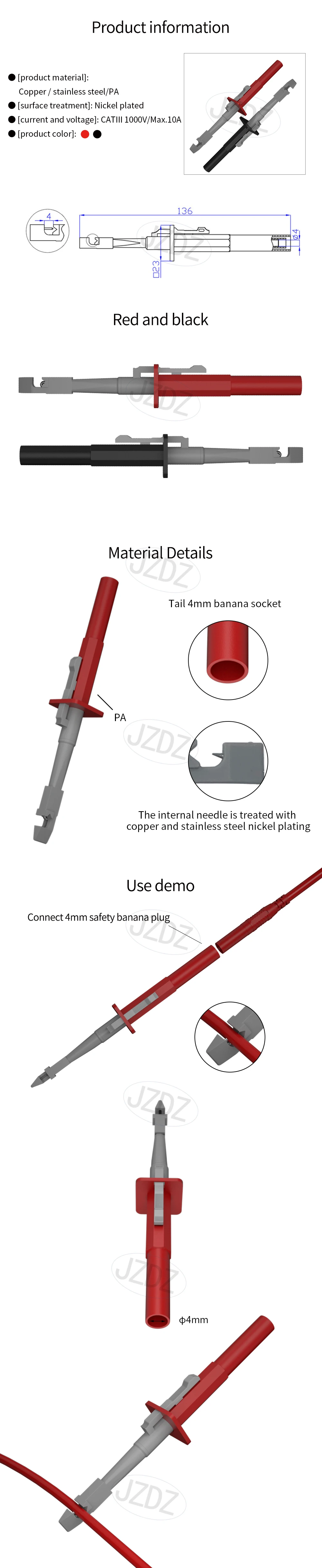JZDZ Draht Piercing Sonde Tester Clip Punktion Sonde Pins Spannung Tester Präzision Test Sonde Für Elektrische Prüfung J.30020 – Detail 1