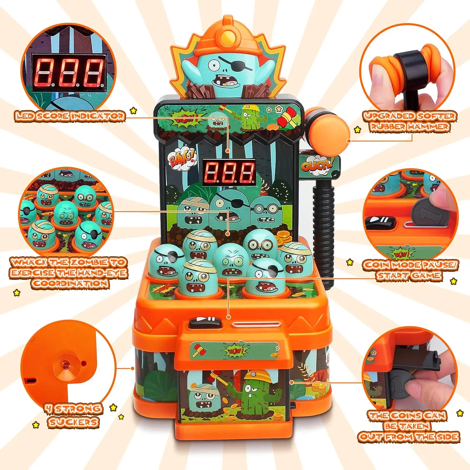 Arcade Game Toys Whack Game Mole Mini Electronic Cartoon Zombie Style Fun Halloween Toy Party Favor for Toddler Kids Boys Girls 4