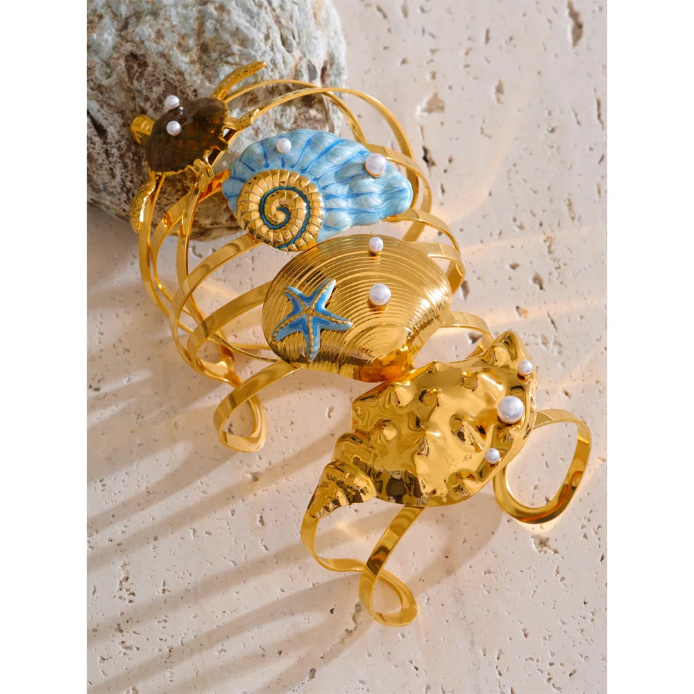Yhpup Enamel Conch Turtle Shell Bracelet