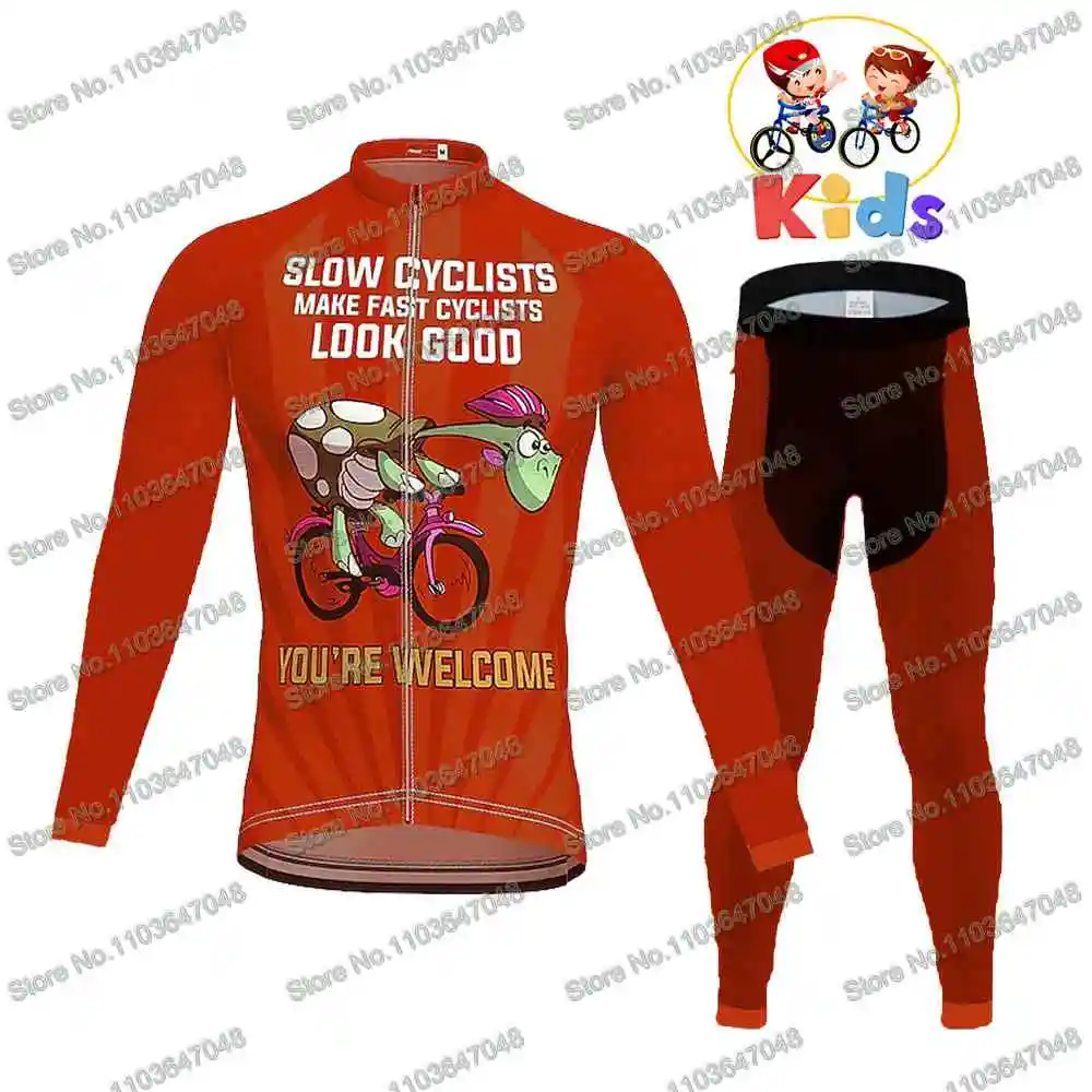 Kids Funny Slow Cyclist Cycling Jersey Boys Set Long Sleeve Slow Turtle Bicycle Clothing Girls Bicycle Pant MTB Maillot Ropa