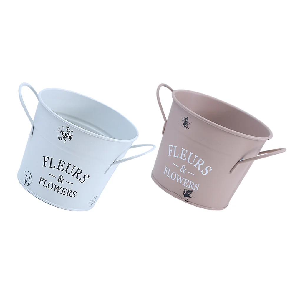 

2 Pcs Tin Flower Pot Compact Iron Mini American Style Succulent Bucket with Handle