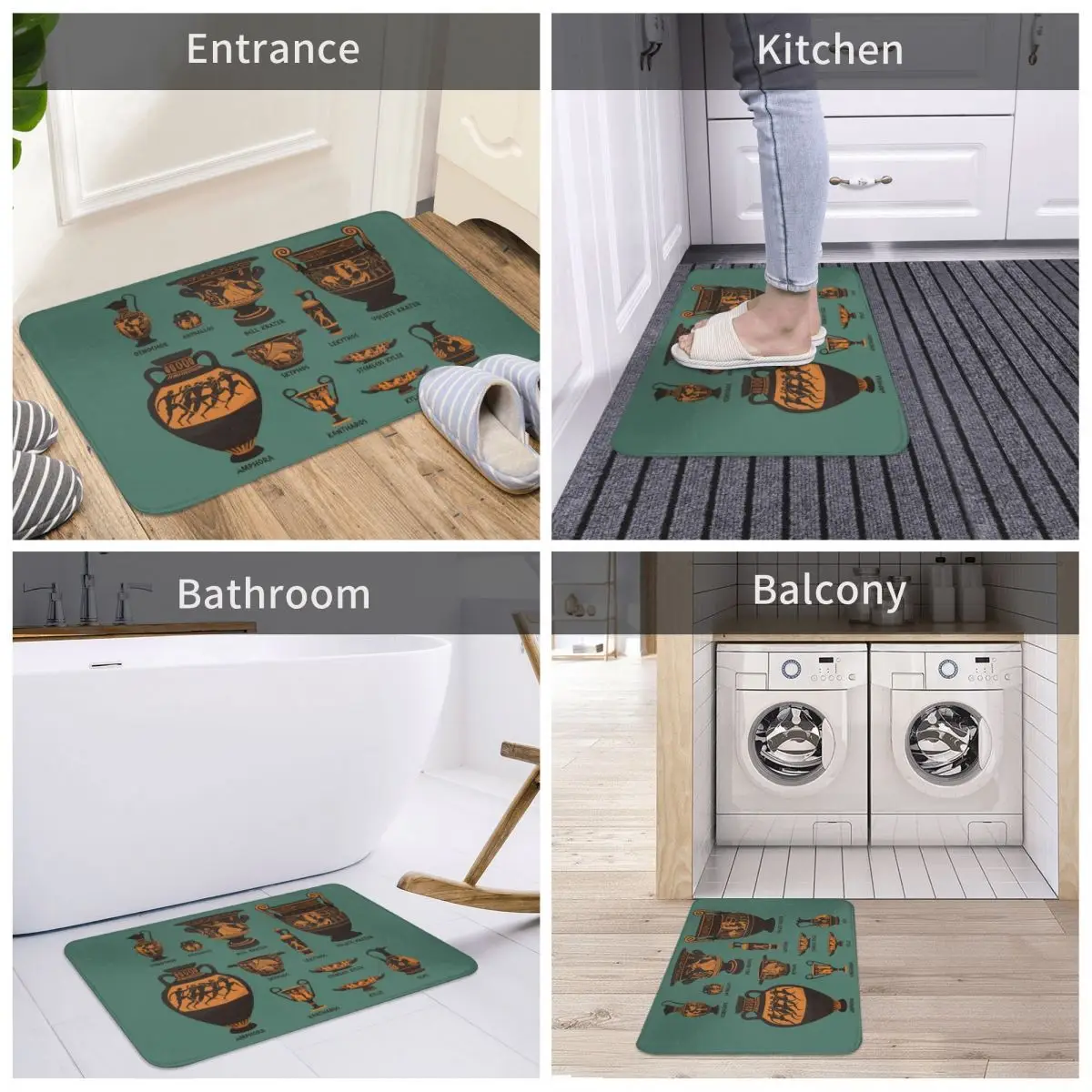 Bath Mat Ancient Greek Pottery Decor 3D Rug Carpet Doormat Non-slip Entrance Living Room Home Kitchen Durable Bathroom Equipment | Дом и сад
