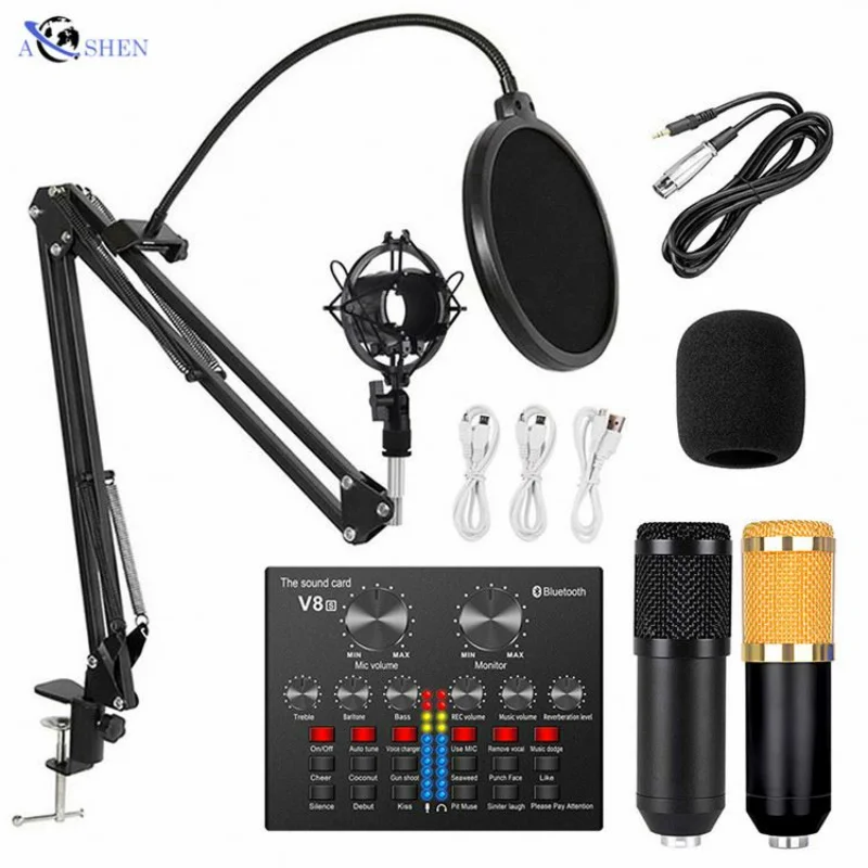 

Hot Sale Professional USB Recording Sound Card V8S With BM800 Microphone For Tiktok Livestream Podcast Sound Card Set