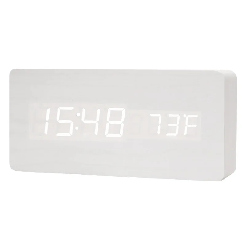 LED Wooden Digital Alarm Clock with Voice Control - Stylish Home Decor Clock