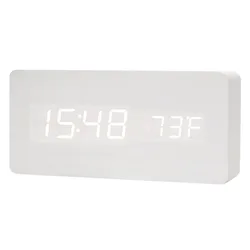 LED Wooden Digital Alarm Clock with Voice Control - Stylish Home Decor Clock (White)