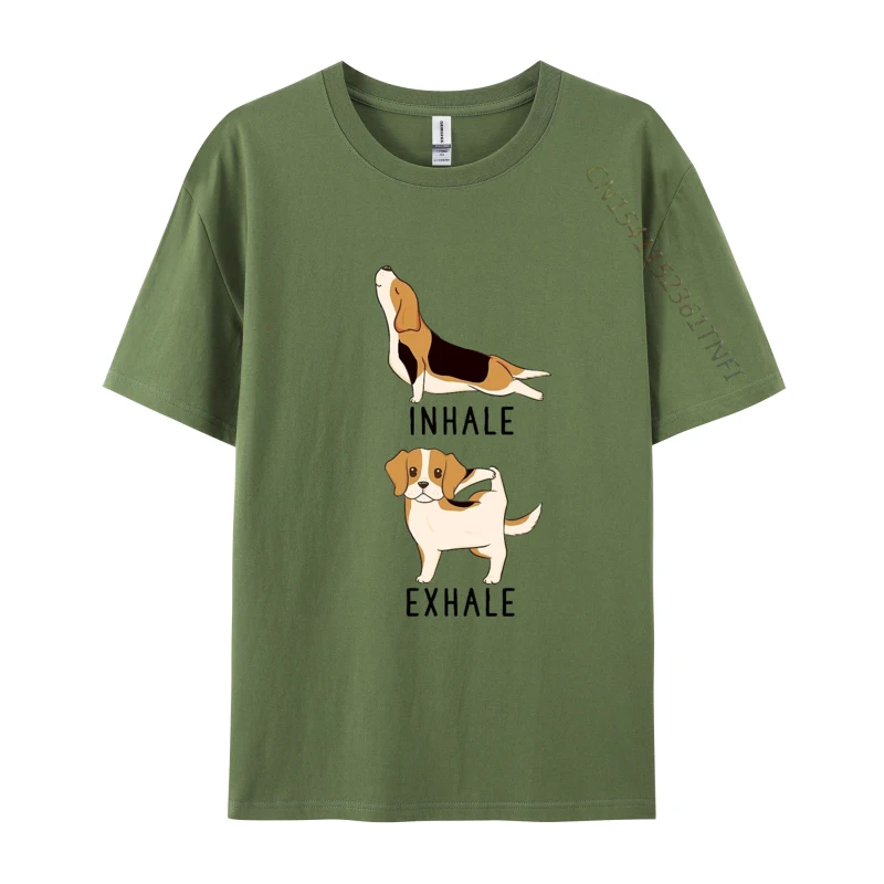 High Quality Inhale Exhale Beagle Yoga Geek Tshirts Round Neck Combed cotton Student Tops Shirts Tshirts VALENTINE DAY Inhale Exhale Beagle Yoga armygreen