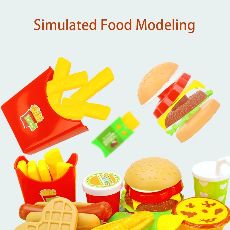 Simulation Food Kitchen Toys for Kids Pretend Play Cooking Toy Cookware Pot Hamburger Hot Dog Fries Parent-Child Interactive Toy kitchen toys pretend kitchen toys pretend food toys wooden burger toys