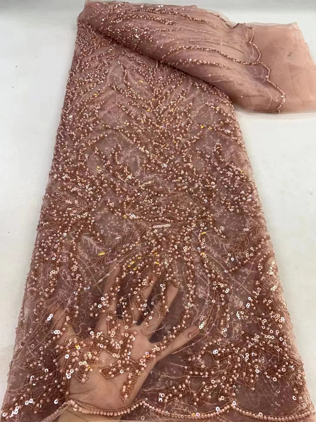 

Latest French Tulle Beaded Lace Fabric 5 Yards 2024 High Quality Nigerian Women Dress Sequins Embroidery African Lace Fabrics