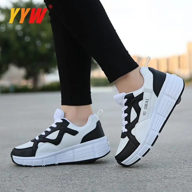 Roller Skate Shoes for Kids Boys Girls Wheels Sneakers Roller Sneakers with On Wheels Children Boy Girl Walking Tennis Shoes