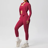 3 pièces vêtements de sport Yoga ensemble gymnastique sport soutien-gorge veste à glissière Leggings vêtements vêtements de sport Yoga costumes pour femmes Fitness ensemble survêtement 5