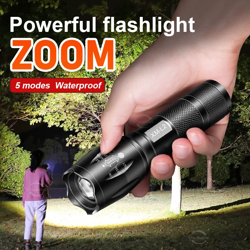 

High Power Mini Torch LED Flashlight Portable USB Rechargeable Flashlights Hard Light Camping Lantern Waterproof Long Range Lamp