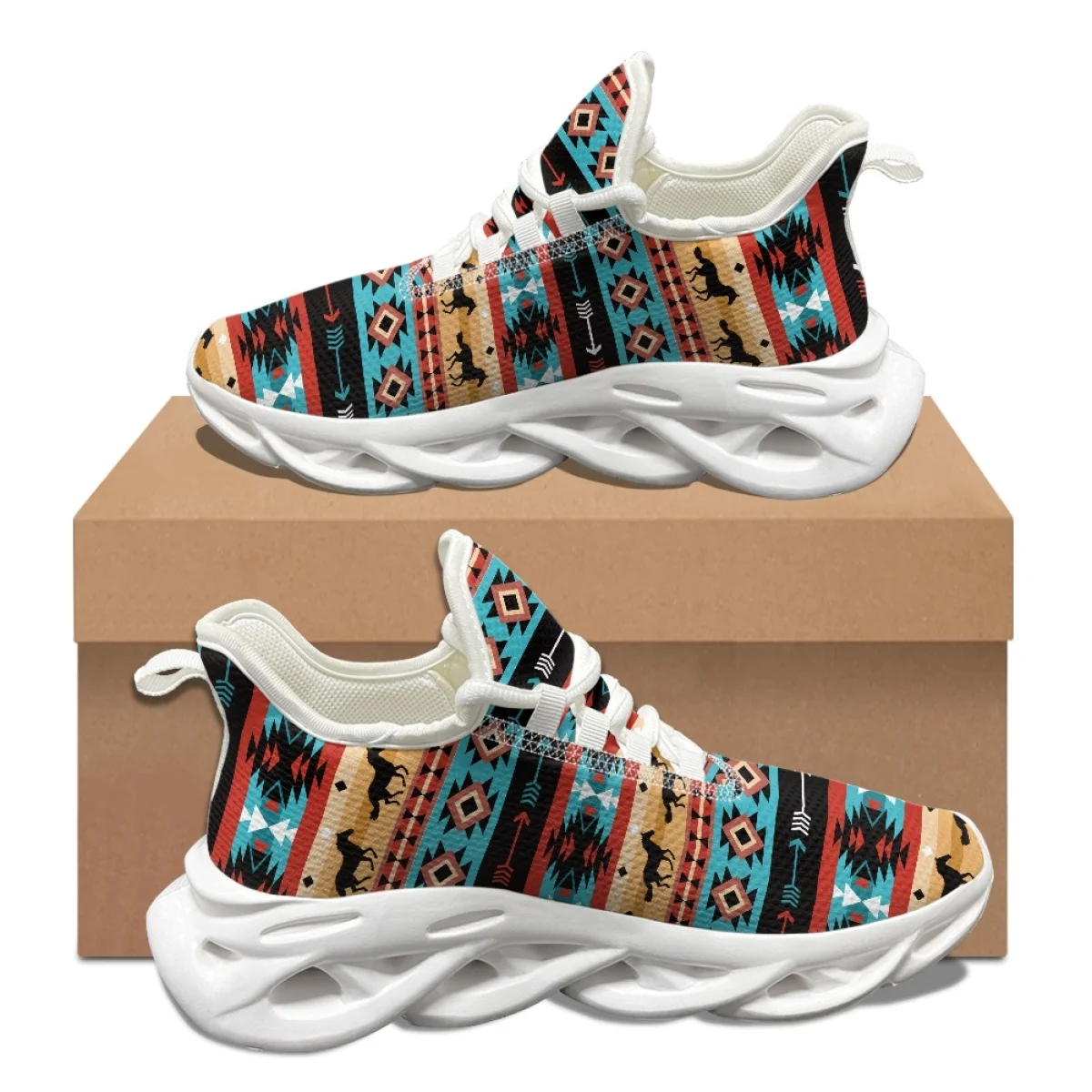 Breathable Outdoor Sneakers Ethnic Tribal Aztec Horse Designer Vintage Casual Lace Up Flats New Lightweight Running Shoes Female