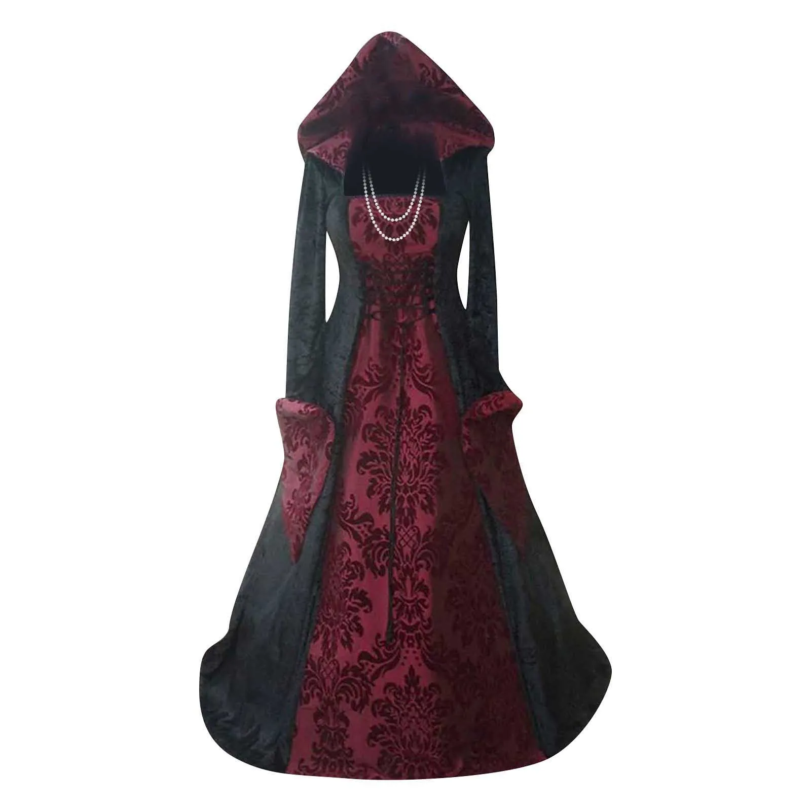 

Женский Готический корсет с оборками и рукавом-колокольчиком, костюм на Хэллоуин, платье с рисунком, простое модное ожерелье с принтом
