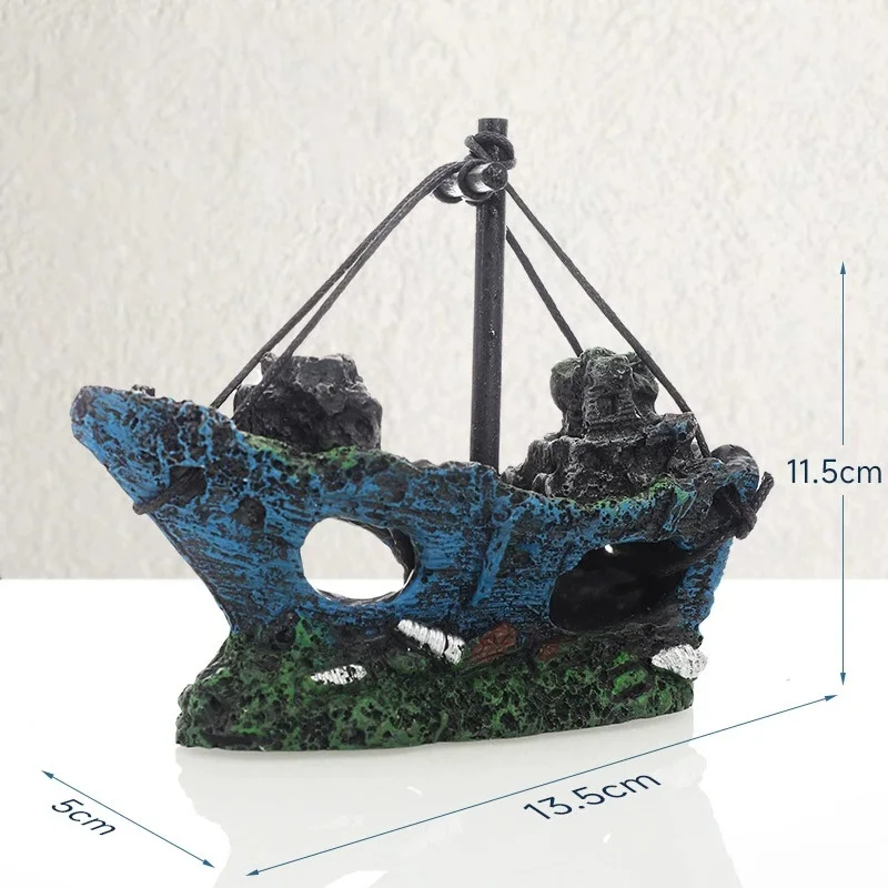 1Pc Aquarium Fish Tank Landscape Wreck Ship Decor Resin Boat Ornament Aquarium Accessories Decoration 3 Types of Ship