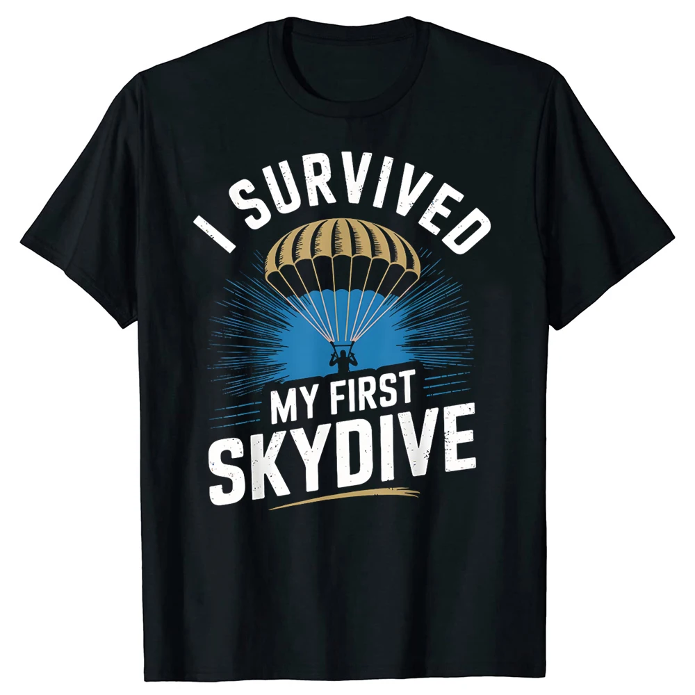 First Skydive Lustiges Fallschirmspringen T-Shirt für Herren, Kleidung, T-Shirt aus Baumwolle, kurzärmelig, übergroßes, lockeres T-Shirt