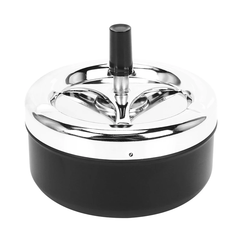 NOCM-Round Push Down Cigarette Ashtray with Spinning Tray Black cigarettes ashtray
