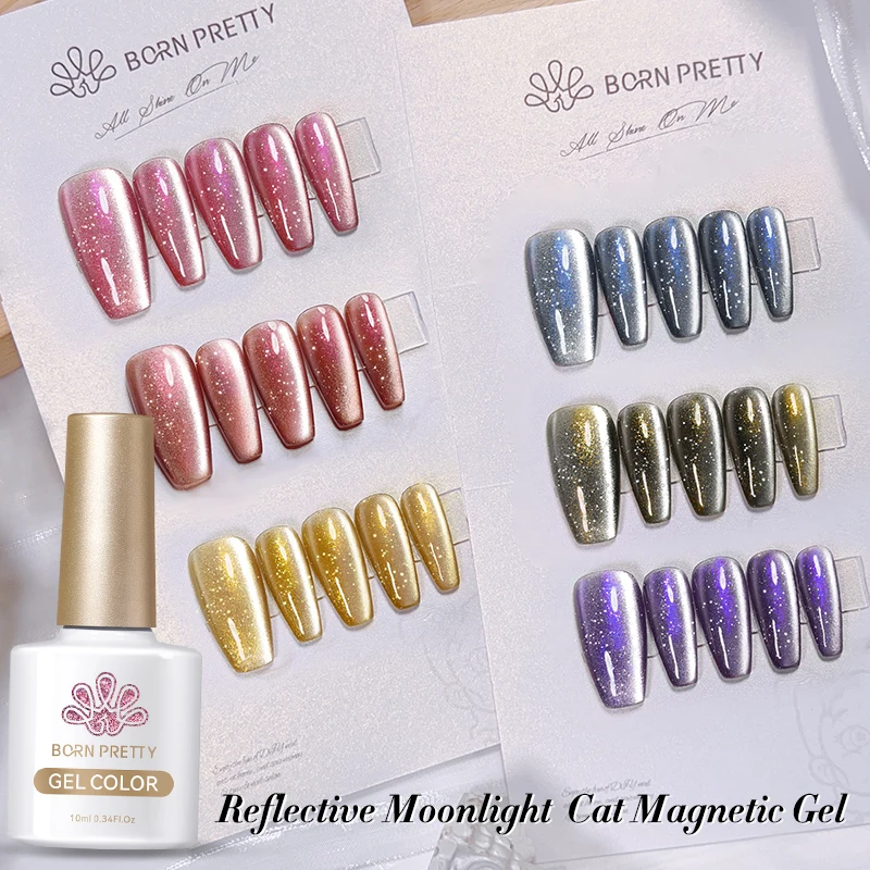 

BORN PRETTY Reflective Purple Moonlight Cat Magnetic Nail Gel Polish Sparkling Vanis Semi Permanent for Nails Art DIY at Home