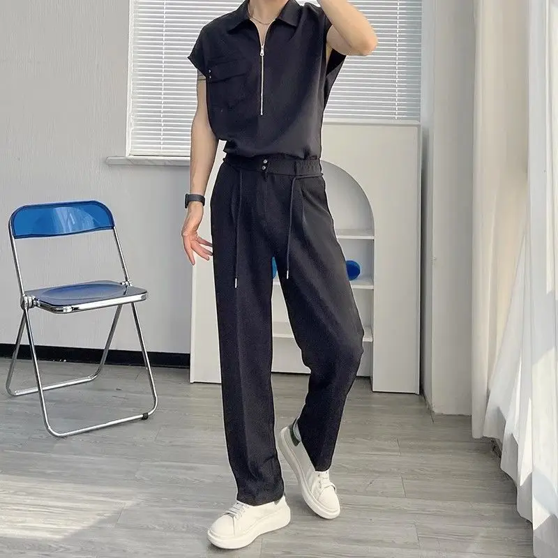 Spring Autumn KPOP Fashion Style Harajuku Slim Fit Trousers Loose All Match Thin Style Casual Pants Solid Pockets Button Pants