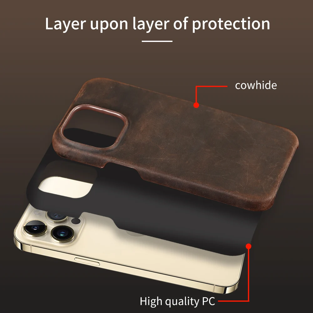 Vintage Matte Crazy Horse Phone Case for iPhone 14 Pro Max 13 12 Luxury Business Retro Genuine PULL-UP Leather Armor Back Cover
