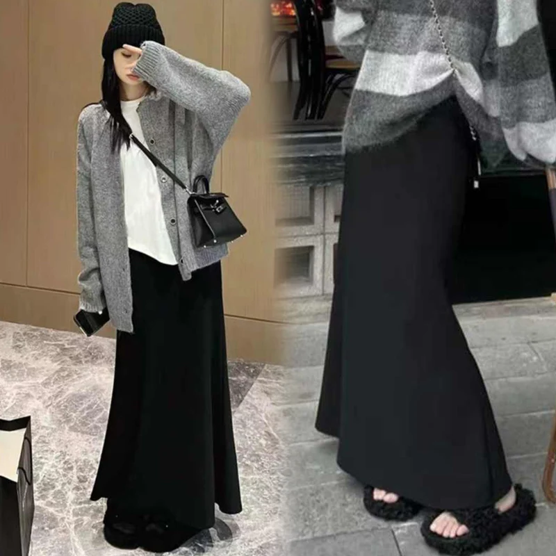 Korean Style Spring Maternity Woolen Fishtail Skirts Tall Women Mermaid Trumpet High Waist Pregnancy Long Loose Skirts