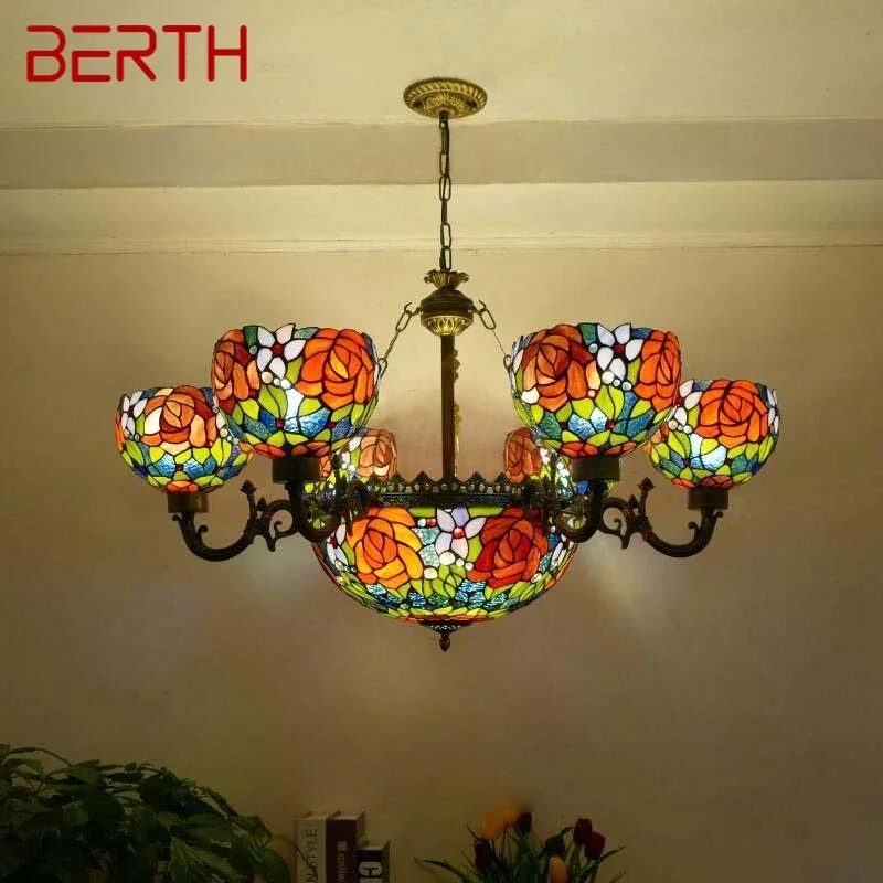 

BERTH Tiffany European Living Room PendantLamp Vintage Creative Color Glass restaurant Bedroom Hotel Chandelier