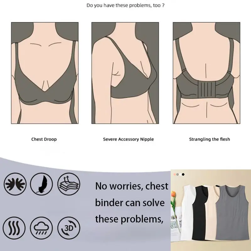 Description Picture 3 of itemWomen Tank Top Pullover Chest Binder Cotton Breast Binder Flatness Breathable Trans Binder Tomboy Singlet