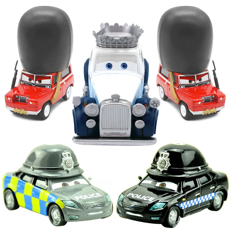 Disney Pixar Cars 2 Saetta Mc Queen The Queen Sgt.Highgear Police British Royal Guard Modello In Metallo Car Diecast Vehicle Kid Toy