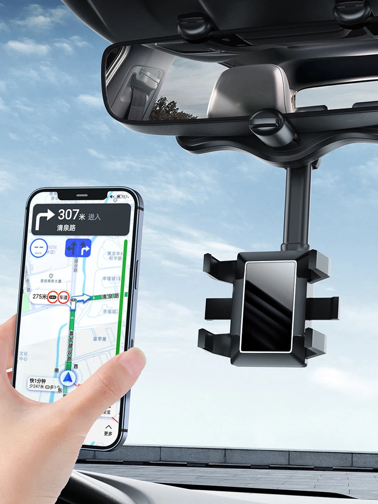 360 Rearview Mirror Phone Holder for Car Mount Phone and GPS Holder Universal Rotating Adjustable Telescopic Car Phone Holder mobile stand for car