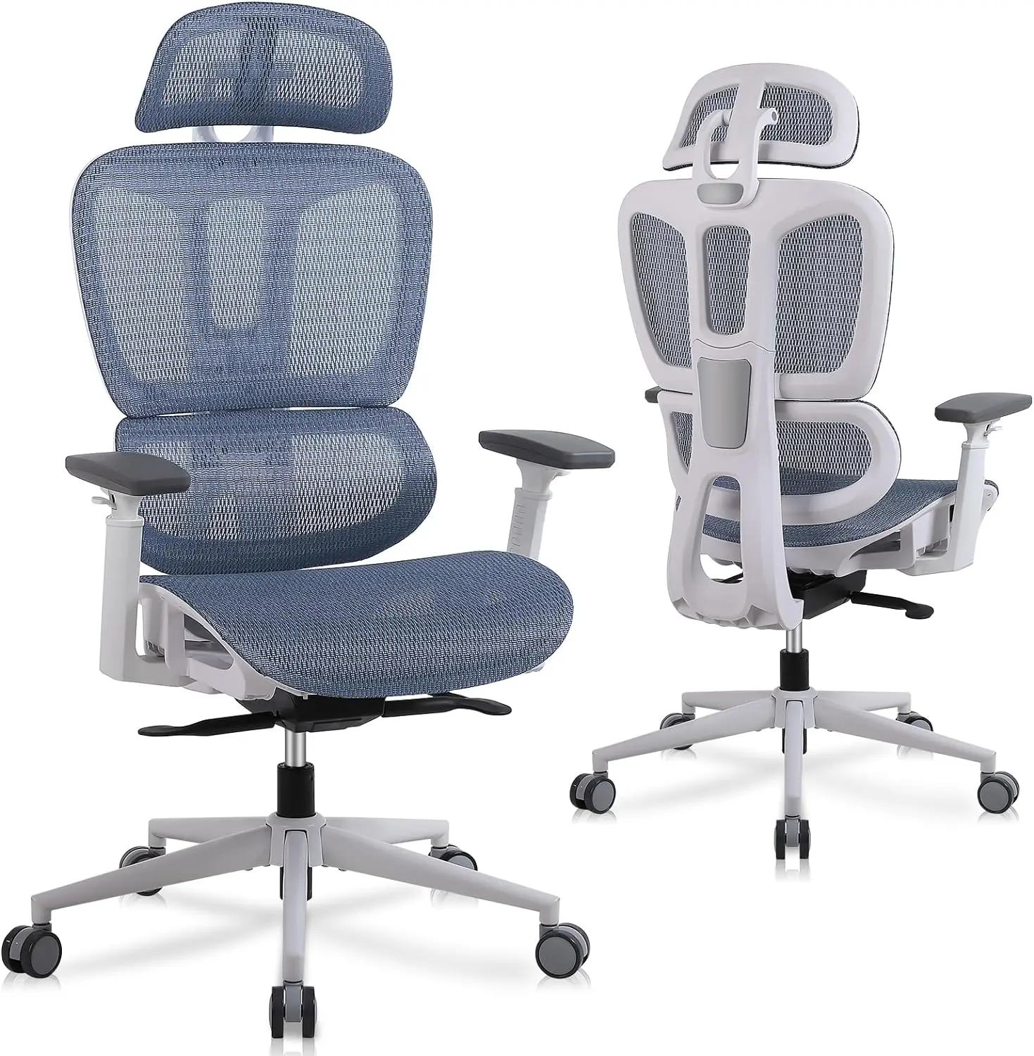 

High Back Home Office Chairs with Adjustable Seat Depth, 3D Armrests & Headrest, Rolling Desk Chair, Mesh Computer Chair, Blue